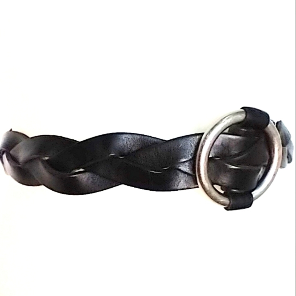 BRAIDED FOSSIL BLACK LEATHER BELT